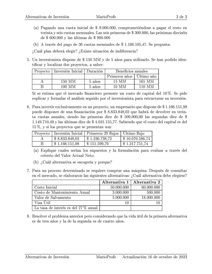 Ejercicios Resueltos de Alternativas de Inversión Guía B 05 MarioProfe