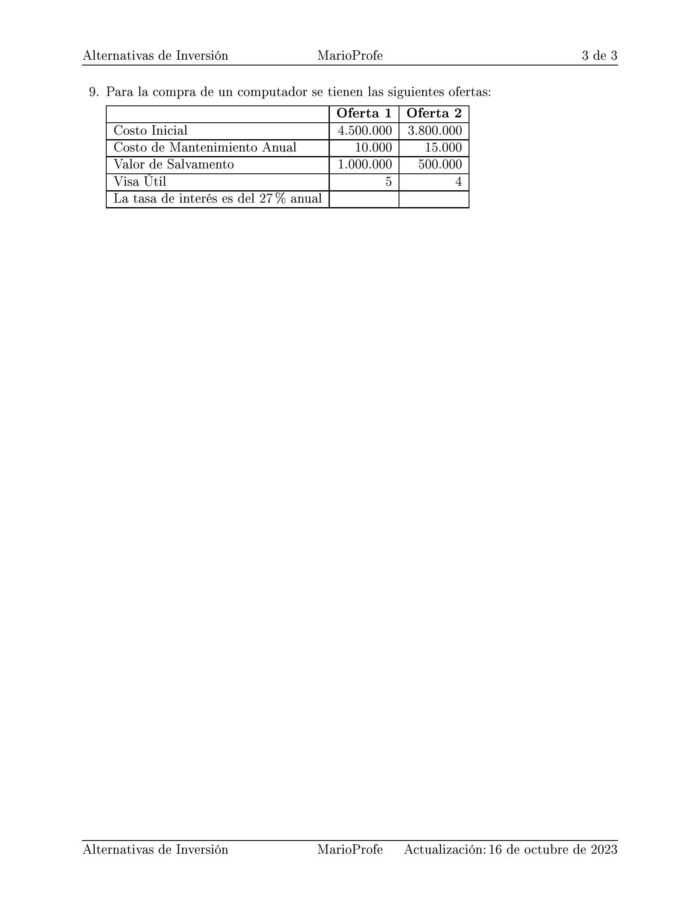 Ejercicios Resueltos de Alternativas de Inversión Guía C 05 MarioProfe