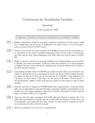 Ejercicios Resueltos de Anualidades Variables Guía A 10 MarioProfe