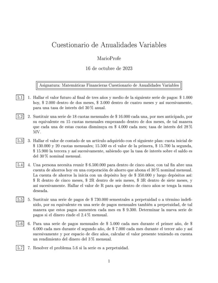 Ejercicios Resueltos de Anualidades Variables Guía A 10 MarioProfe