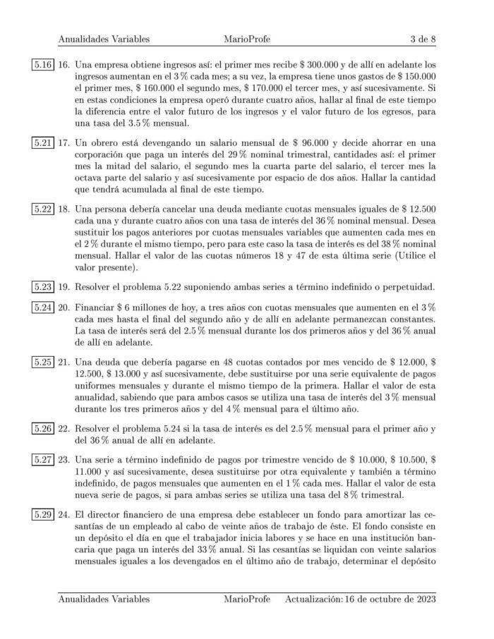 Ejercicios Resueltos de Anualidades Variables Guía C 10 MarioProfe