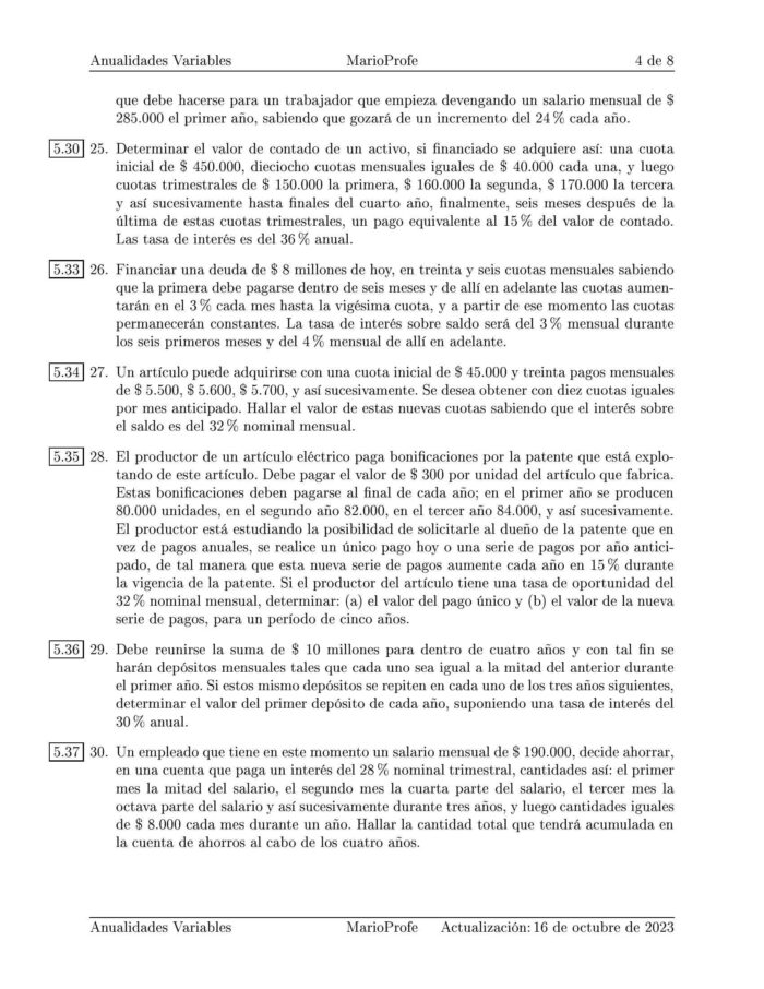 Ejercicios Resueltos de Anualidades Variables Guía D 10 MarioProfe