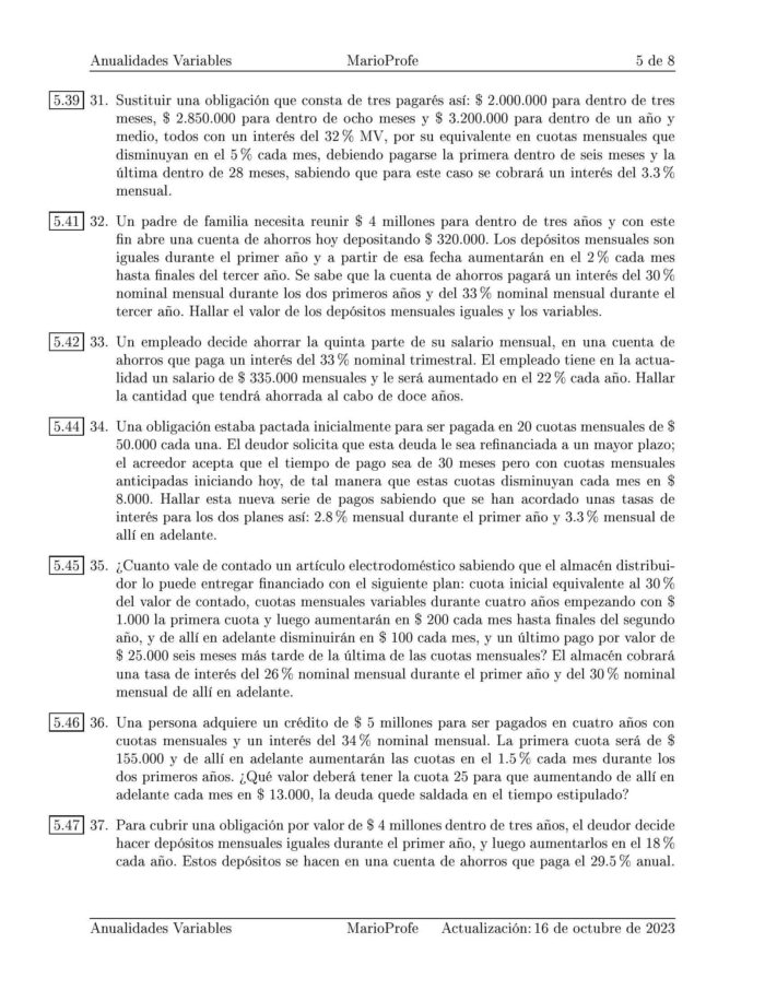 Ejercicios Resueltos de Anualidades Variables Guía E 10 MarioProfe