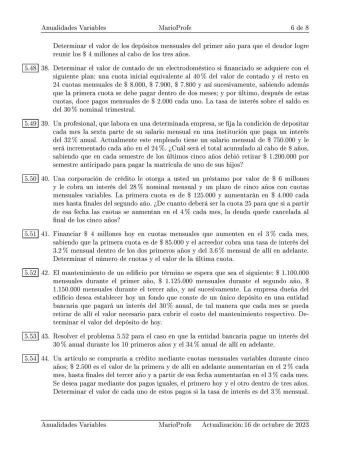 Ejercicios Resueltos de Anualidades Variables Guía F 10 MarioProfe