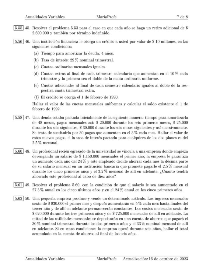 Ejercicios Resueltos de Anualidades Variables Guía G 10 MarioProfe