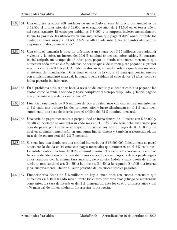 Ejercicios Resueltos de Anualidades Variables Guía H 10 MarioProfe