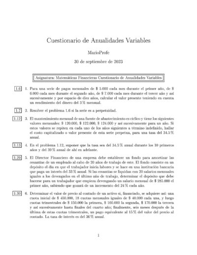 Ejercicios Resueltos de Anualidades Variables Guía A 11 MarioProfe