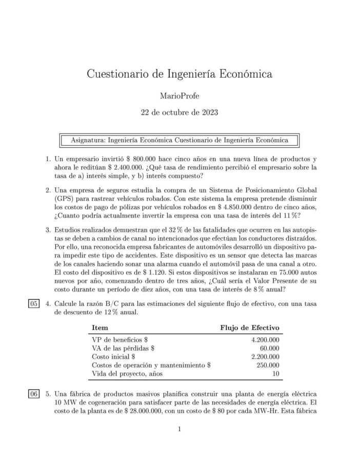 Ejercicios Resueltos de Ingeniería Económica Guía A 09 MarioProfe