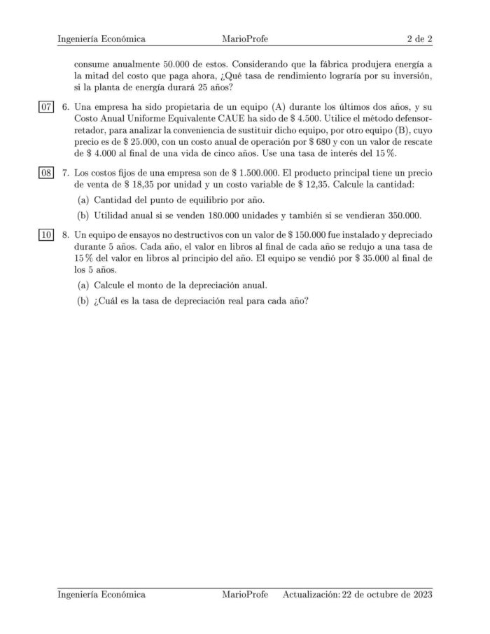 Ejercicios Resueltos de Ingeniería Económica Guía B 09 MarioProfe