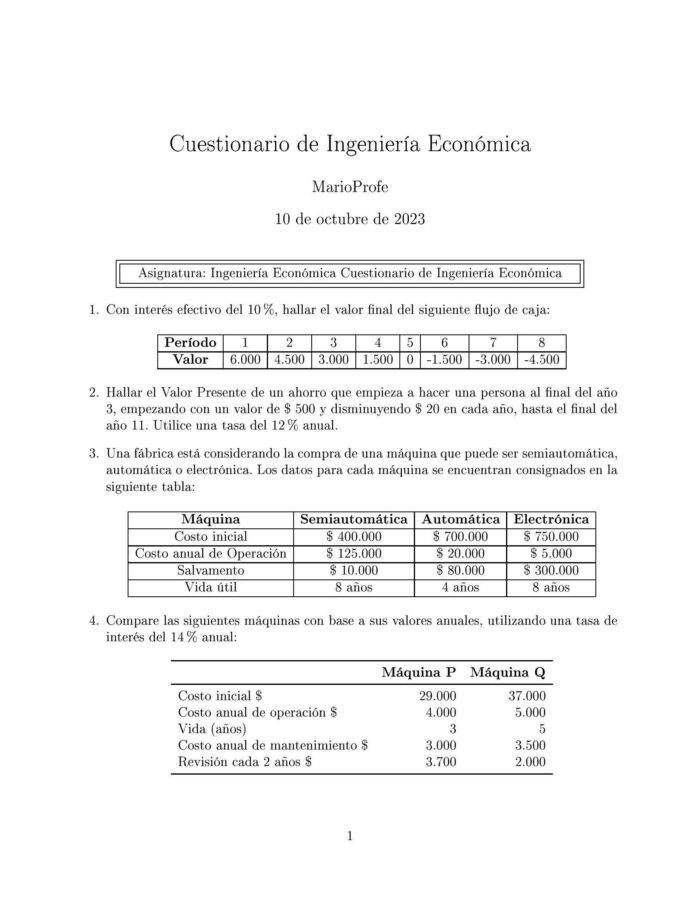 Ejercicios Resueltos de Ingeniería Económica Guía A 10 MarioProfe