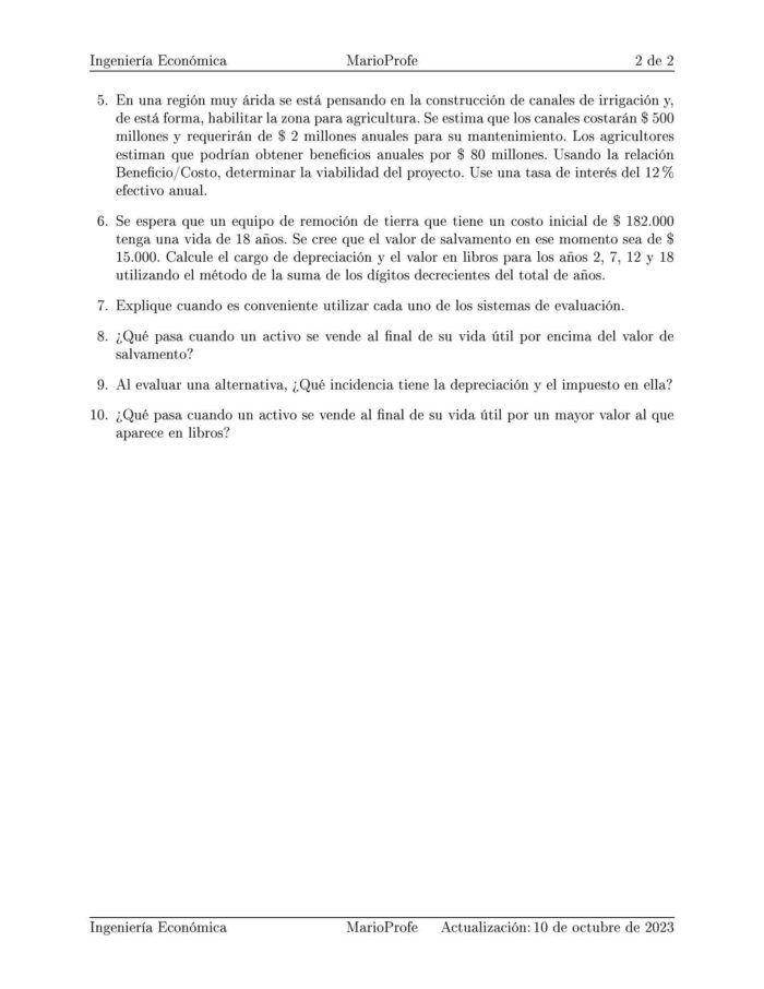 Ejercicios Resueltos de Ingeniería Económica Guía B 10 MarioProfe