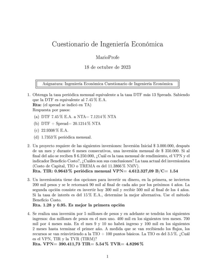 Ejercicios Resueltos de Ingeniería Económica Guía A 06 MarioProfe