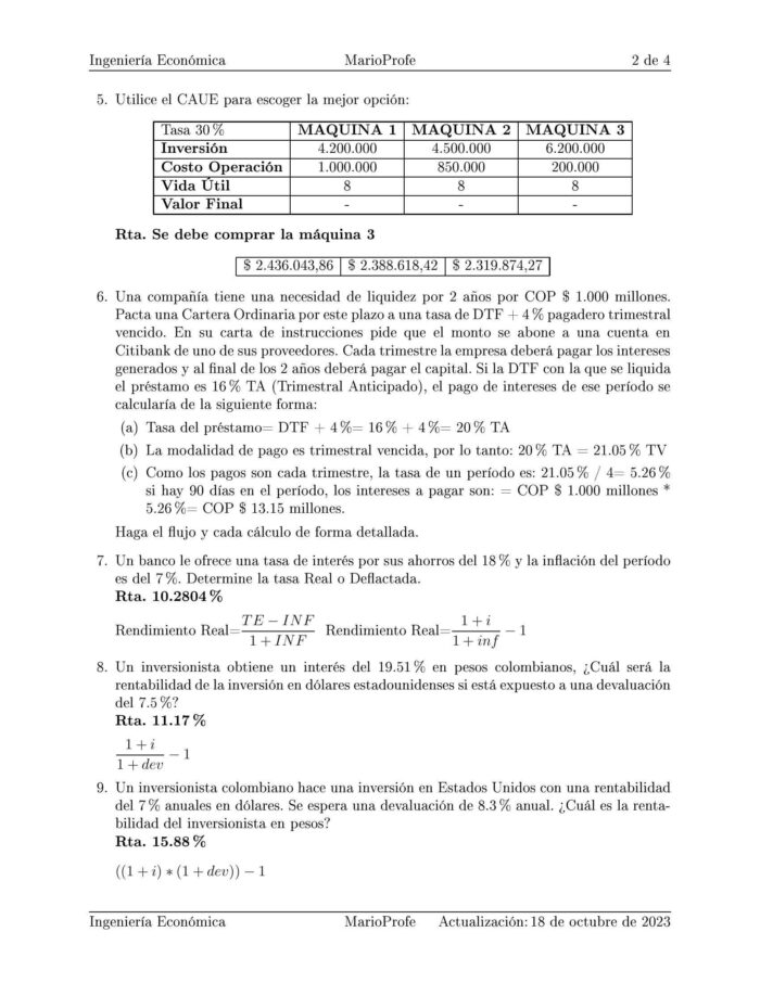 Ejercicios Resueltos de Ingeniería Económica Guía B 06 MarioProfe