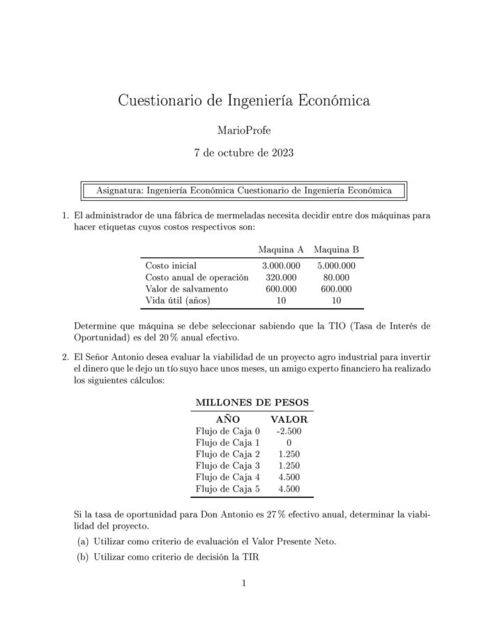 Ejercicios Resueltos de Ingeniería Económica Guía A 07 MarioProfe