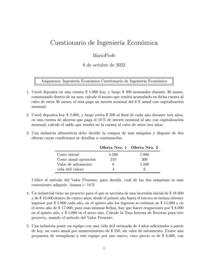 Ejercicios Resueltos de Ingeniería Económica Guía A 08 MarioProfe