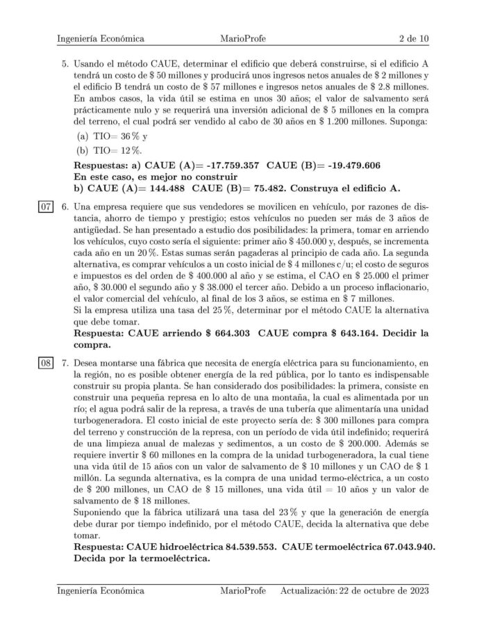 Ejercicios Resueltos de Ingeniería Económica Guía B 11 MarioProfe