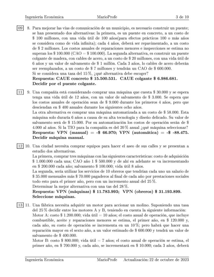 Ejercicios Resueltos de Ingeniería Económica Guía C 11 MarioProfe