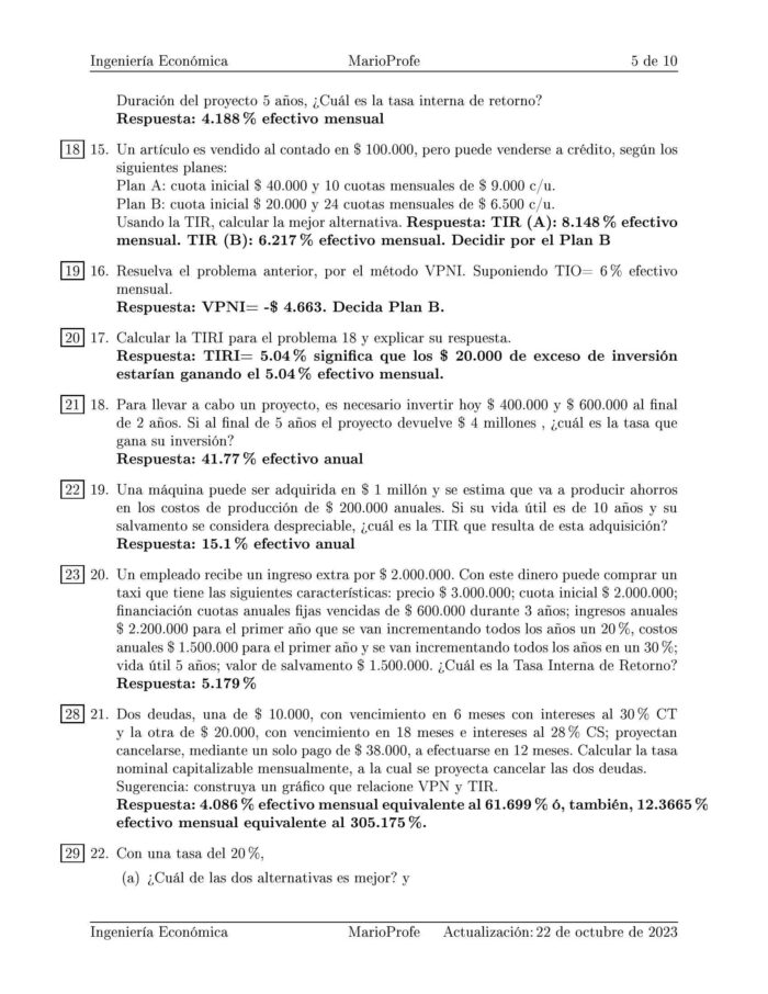 Ejercicios Resueltos de Ingeniería Económica Guía E 11 MarioProfe