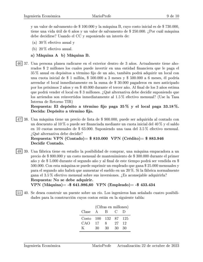 Ejercicios Resueltos de Ingeniería Económica Guía I 11 MarioProfe