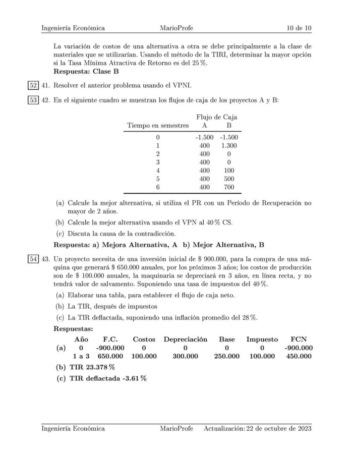 Ejercicios Resueltos de Ingeniería Económica Guía J 11 MarioProfe