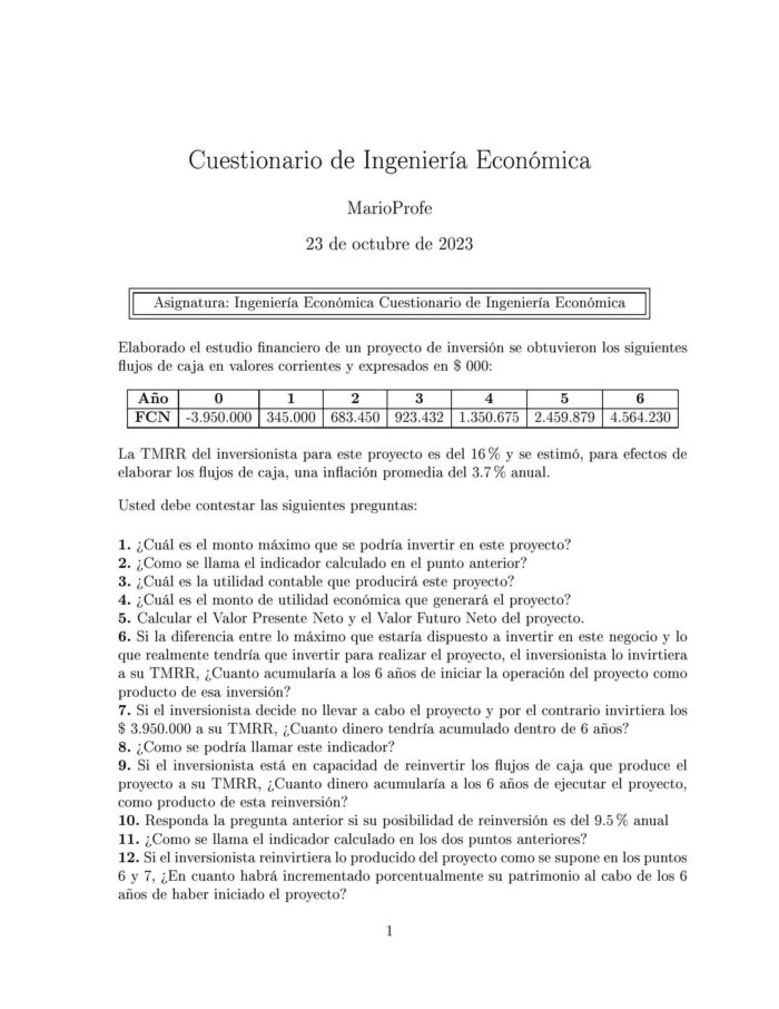 Ejercicios Resueltos de Ingeniería Económica Guía A 12 MarioProfe