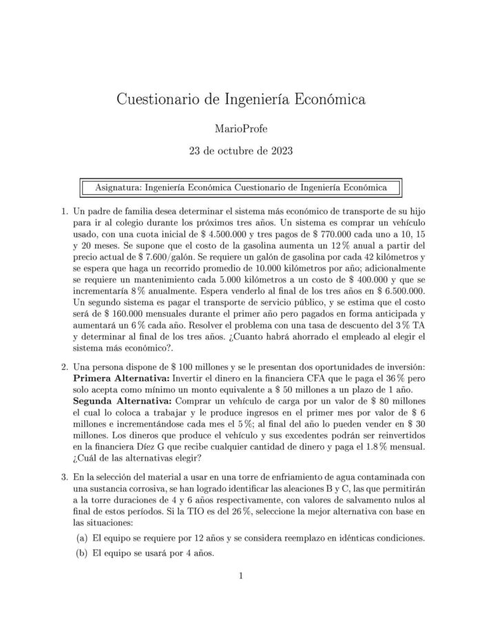 Ejercicios Resueltos de Ingeniería Económica Guía A 13 MarioProfe