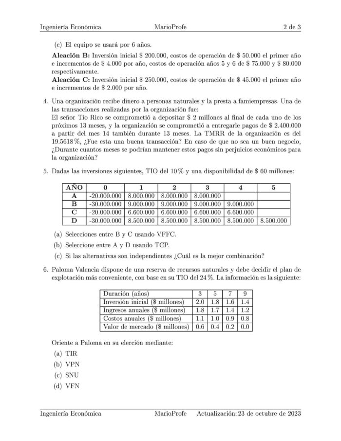 Ejercicios Resueltos de Ingeniería Económica Guía B 13 MarioProfe