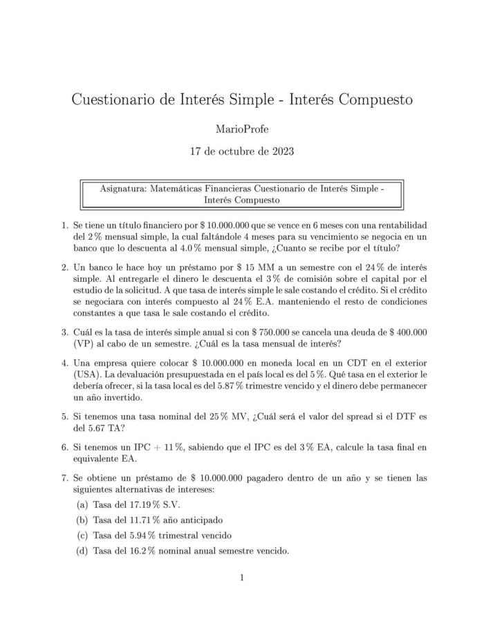 Ejercicios Resueltos de Interés Compuesto Guía A 28 MarioProfe