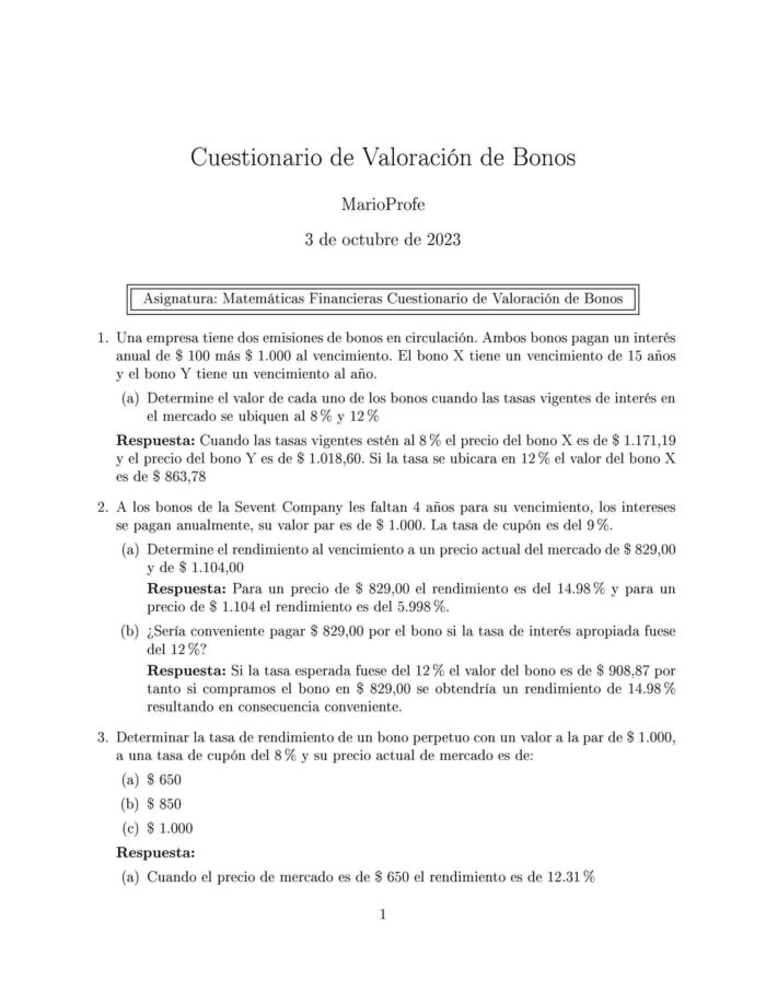 Ejercicios Resueltos de Valoración de Bonos Guía A 04 MarioProfe