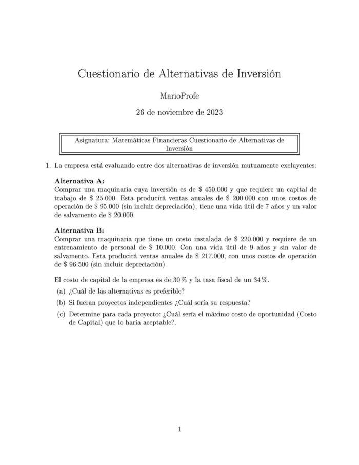 Ejercicios Resueltos de Alternativas de Inversión Guía 06 MarioProfe