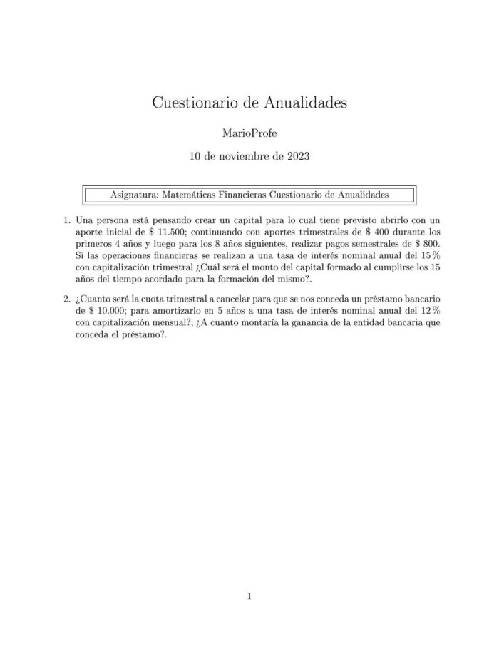 Ejercicios Resueltos de Anualidades Guía 39 MarioProfe