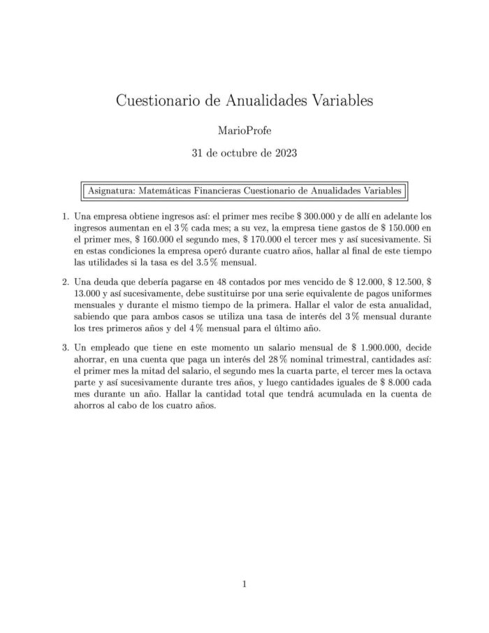 Ejercicios Resueltos de Anualidades Variables Guía 12 MarioProfe