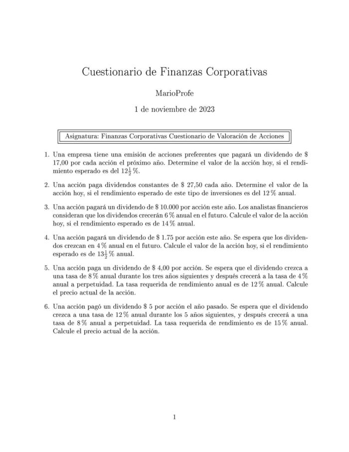 Ejercicios Resueltos de Finanzas Corporativas Guía 02 MarioProfe