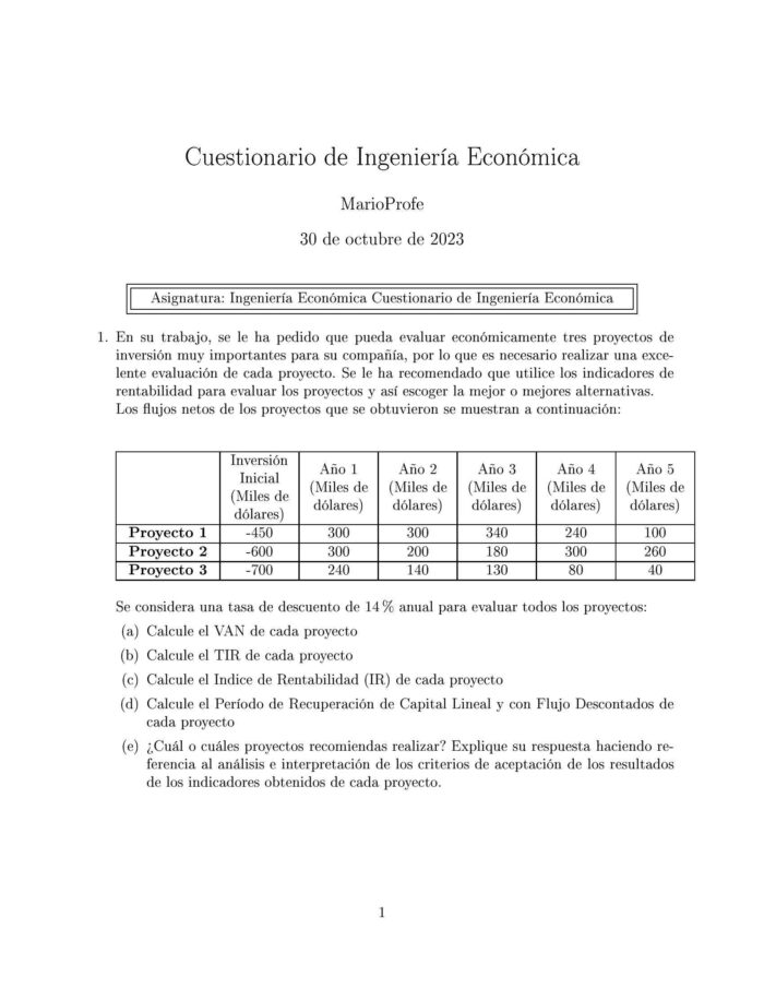 Ejercicios Resueltos de Ingeniería Económica Guía 14 MarioProfe