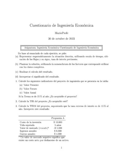 Ejercicios Resueltos de Ingeniería Económica Guía 15 MarioProfe