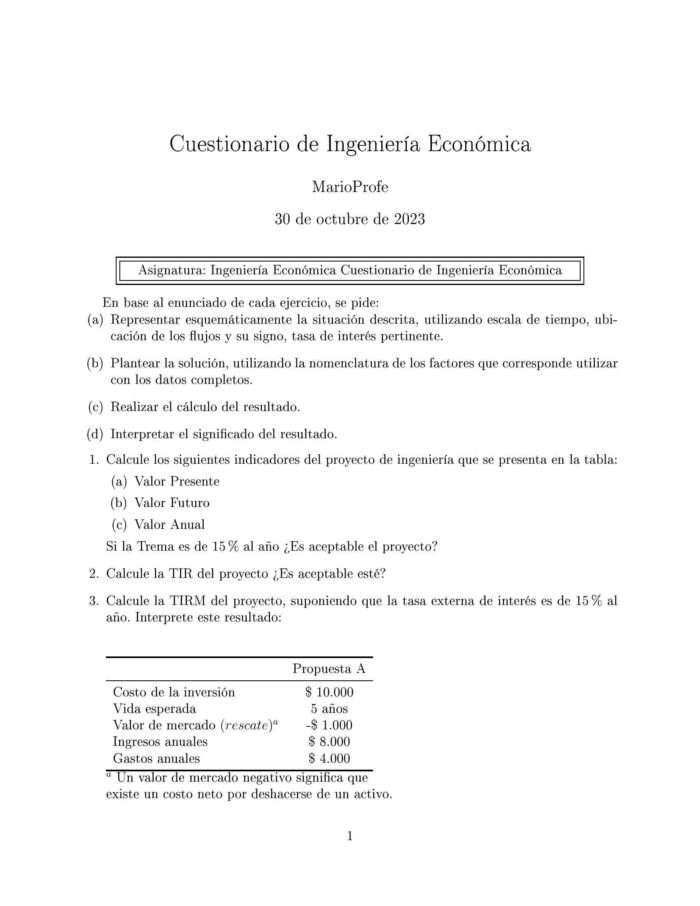 Ejercicios Resueltos de Ingeniería Económica Guía 15 MarioProfe