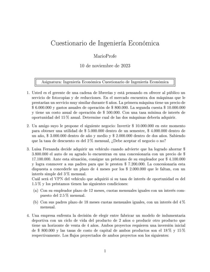 Ejercicios Resueltos de Ingeniería Económica Guía A 17 MarioProfe