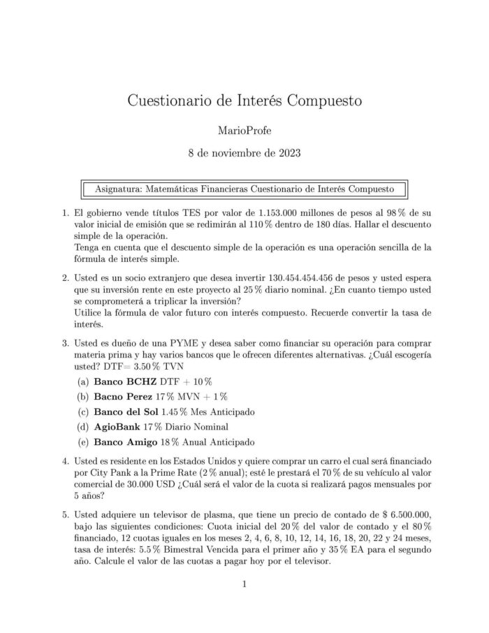 Ejercicios Resueltos de Interés Compuesto Guía A 29 MarioProfe