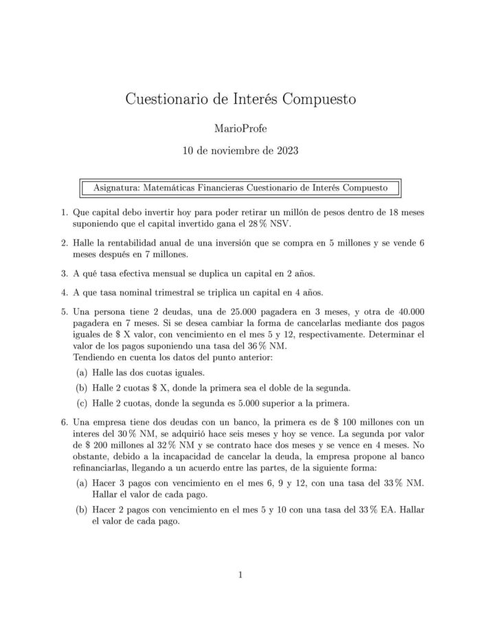 Ejercicios Resueltos de Interés Compuesto Guía A 30 MarioProfe