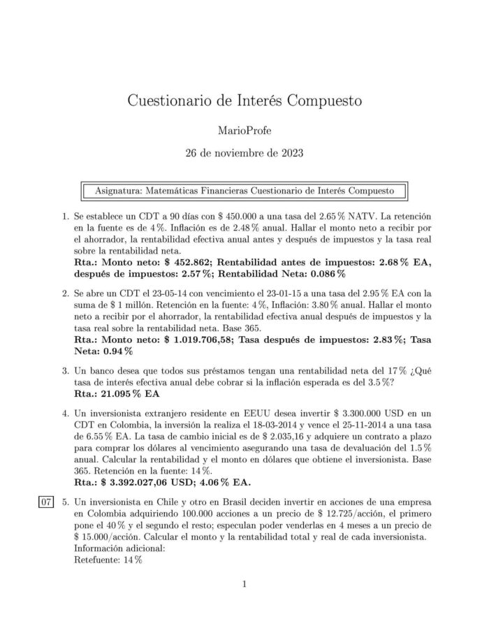 Ejercicios Resueltos de Interés Compuesto Guía A 31 MarioProfe