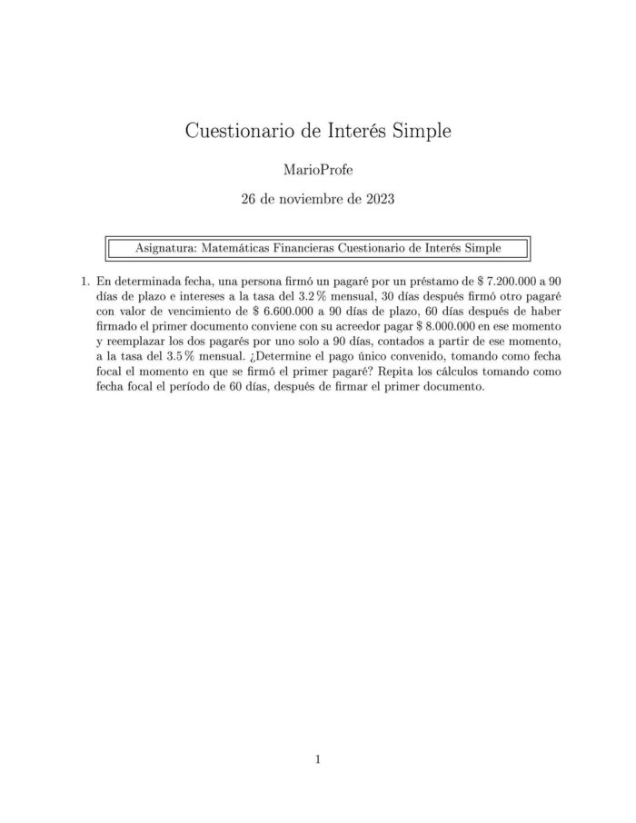 Ejercicios Resueltos de Interés Simple Guía 14 MarioProfe