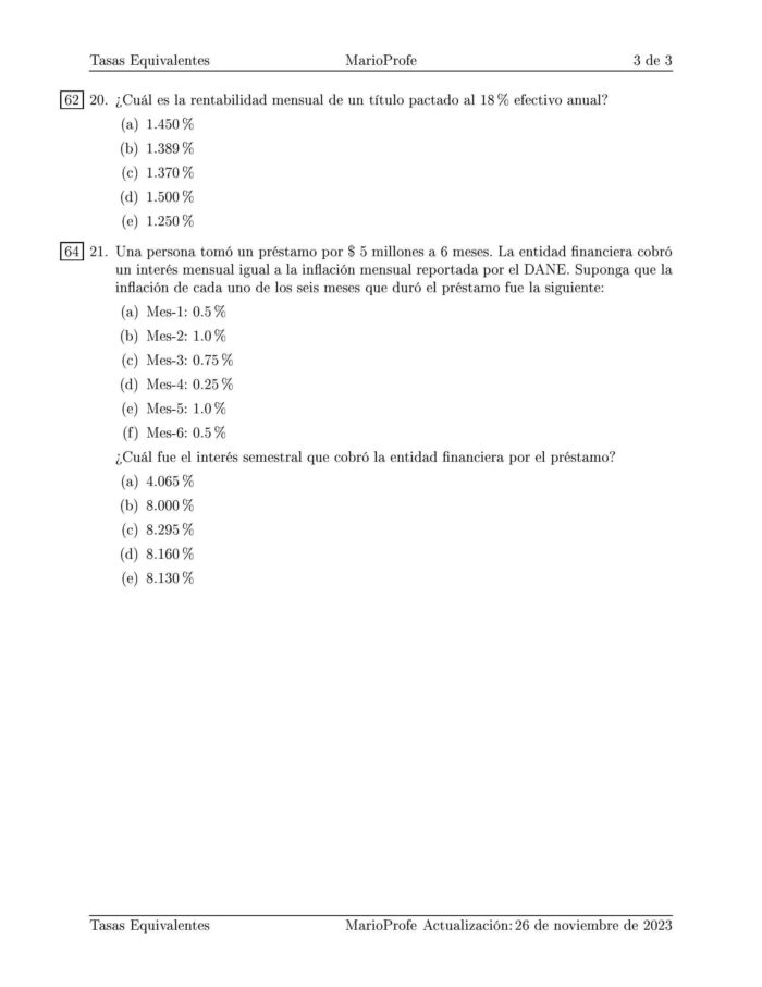 Ejercicios Resueltos de Tasas Equivalentes Guía C 06 MarioProfe