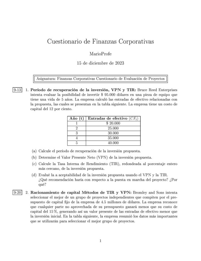 Ejercicios Resueltos de Finanzas Corporativas Guía A 03 MarioProfe