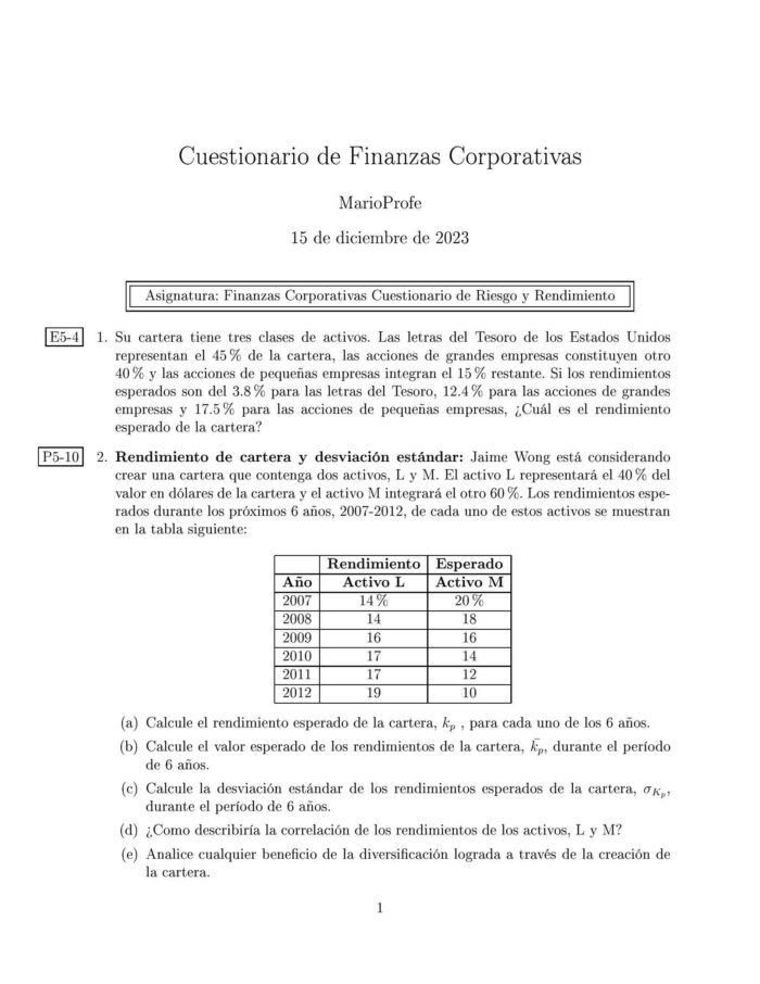 Ejercicios Resueltos de Finanzas Corporativas Guía A 04 MarioProfe