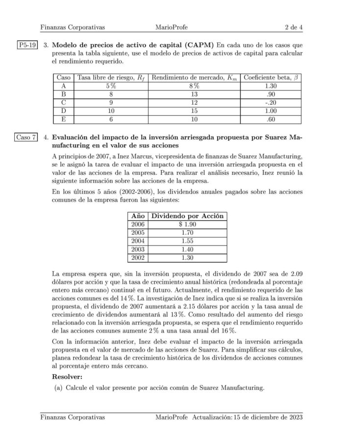 Ejercicios Resueltos de Finanzas Corporativas Guía B 04 MarioProfe