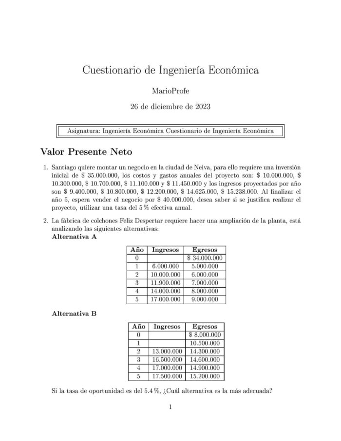 Ejercicios Resueltos de Ingeniería Económica Guía A 19 MarioProfe