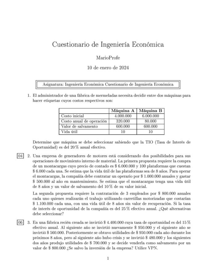 Ejercicios Resueltos de Ingeniería Económica Guía A 20 MarioProfe