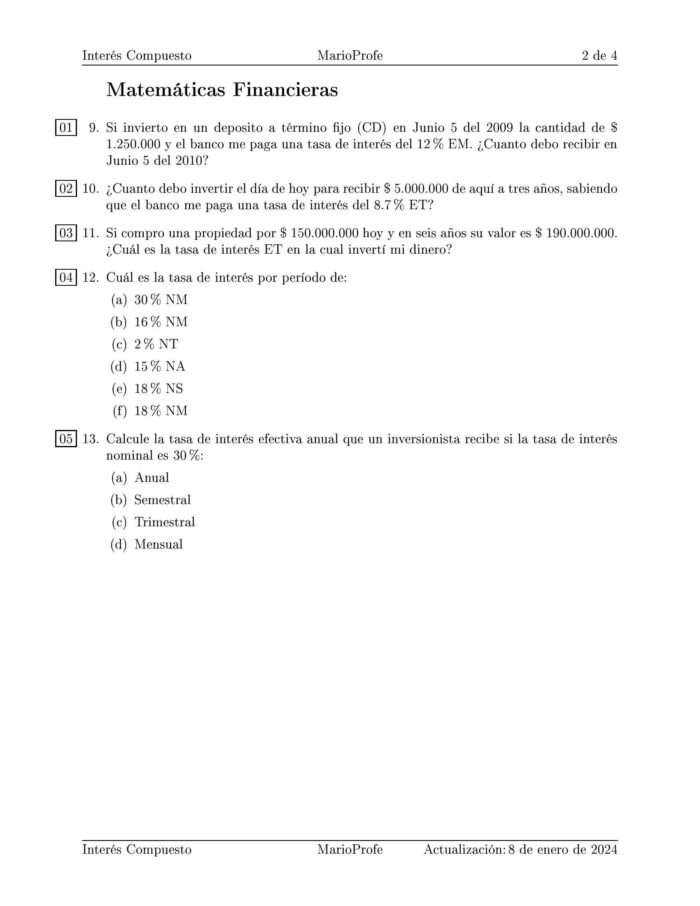 Ejercicios Resueltos de Interés Compuesto Guía B 35 MarioProfe