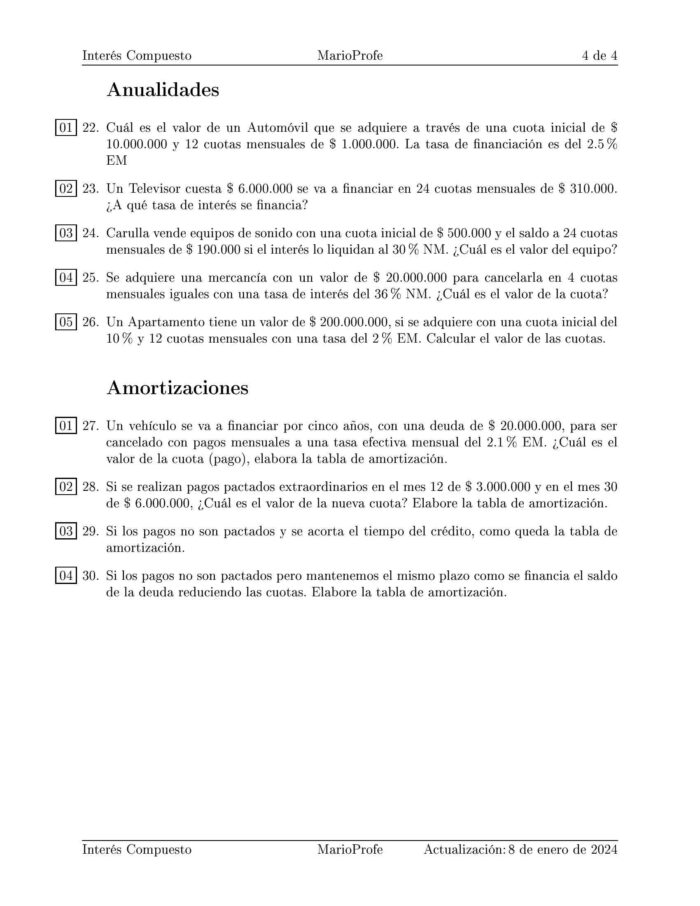 Ejercicios Resueltos de Interés Compuesto Guía D 35 MarioProfe