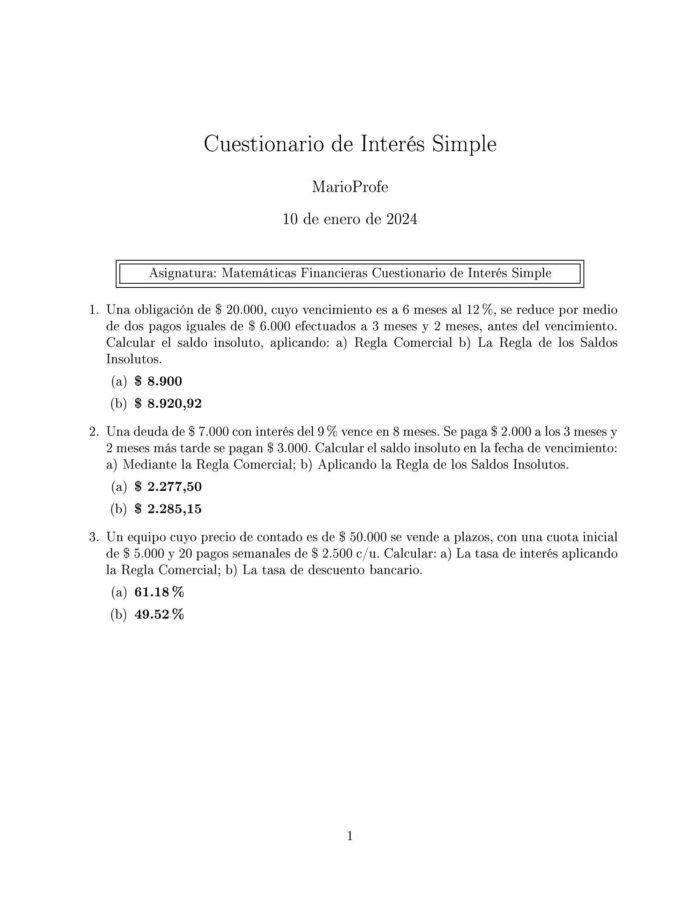 Ejercicios Resueltos de Interés Simple Guía 15 MarioProfe